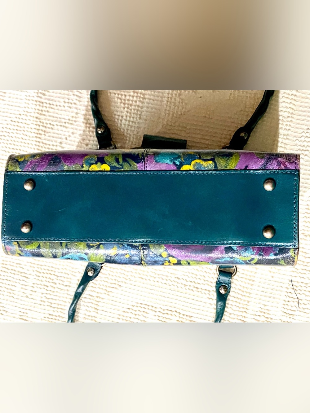 Patricia Nash Leather Satchel Purse Deep Blue Nature Floral Printed Accents - Picture 5 of 16